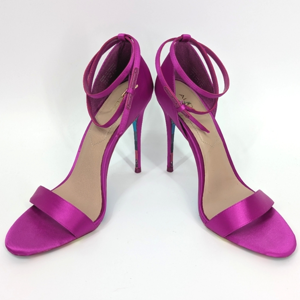Aldo Magenta Fuschia Pink Satin Double Ankle Strap Stiletto High Heels 7 NWOT - Picture 5 of 10